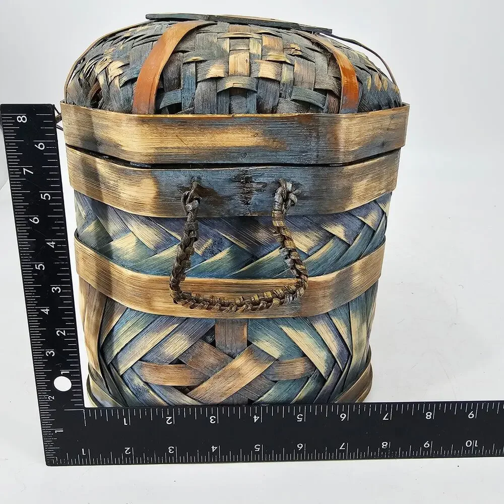 Vintage Asian Woven Bamboo Rattan Basket Storage Box with lid 10